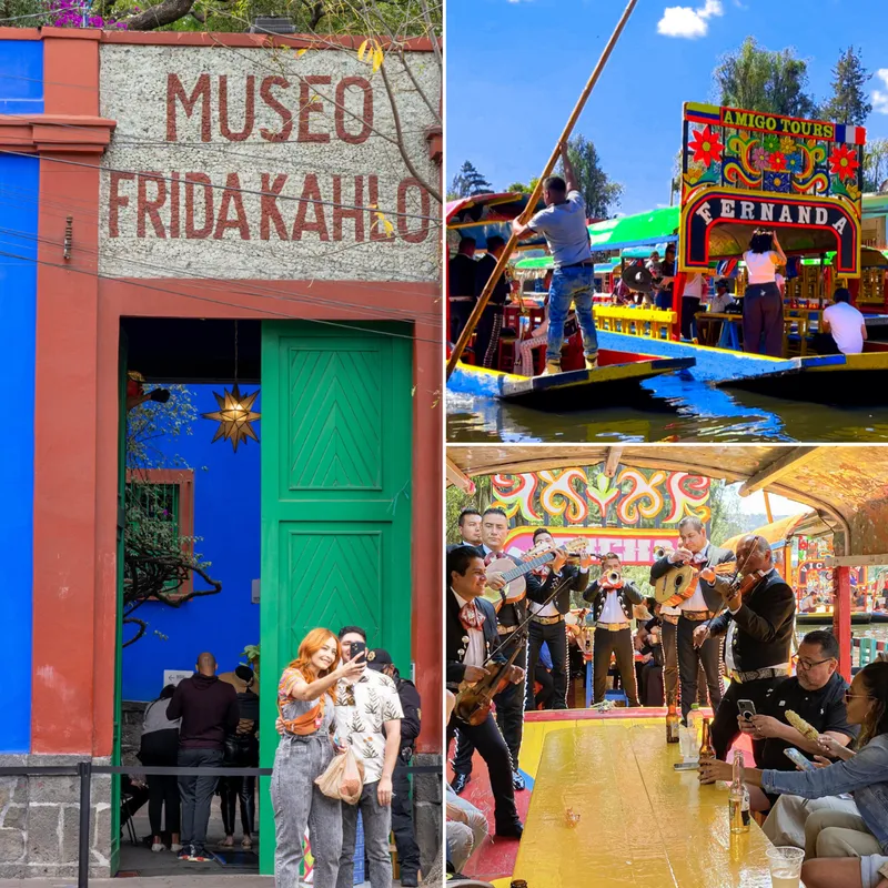 Colorful trajinera boats on the UNESCO canals of Xochimilco on a Coyoacán tour in Mexico City